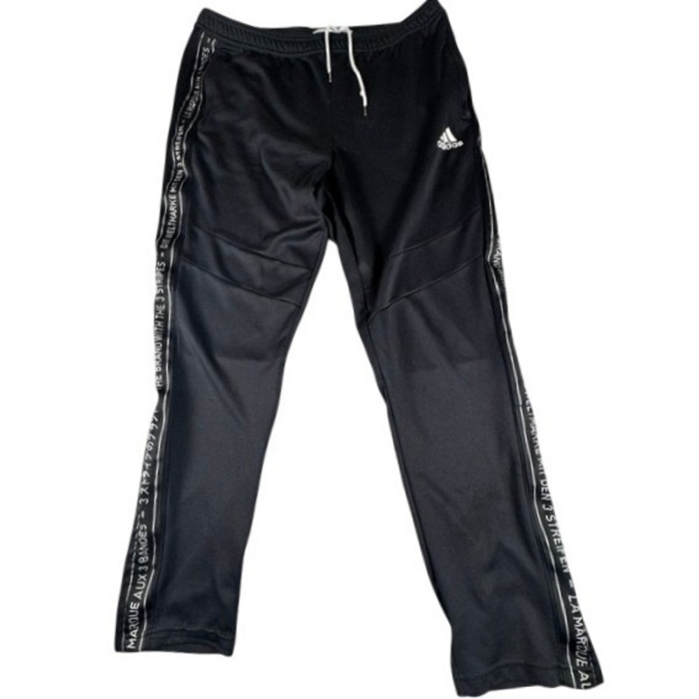 Adidas Track Pants Mens XL Black Tiro 3 Stripe Taped Logo Athletic Training